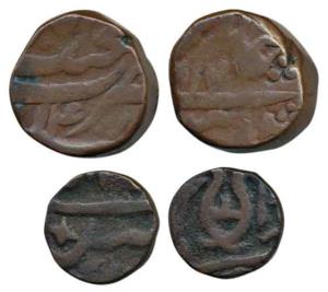 Najibabad Mint, Copper Double and ½ Paisa, in the name of Shah Alam II. Fine+. (2)