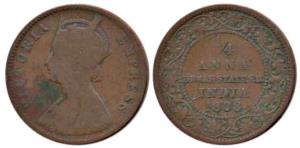 Victoria Empress, Copper ¼ Anna, 1888, (KM 12). Fine, Scarce.