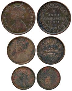 Victoria Empress, Copper 1/4, 1/12 Anna, and ½ Pice, 1887, Calcutta Mint. Fine +, Rare.