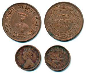 Victoria Empress, Copper ½ Pice; Indore, Yashwant Rao Holkar, Copper ½ Anna. Fine and the 