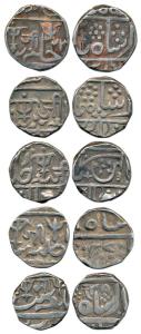 Madho Rao and Jayaji Rao, Silver Rupee (5), Lashkar and Gwalior Fort Mints, initial Ma in 