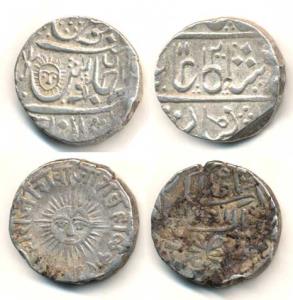 Shivaji Rao, Silver Rupee, in the name of Shah Alam II; Ahalya Bai, Malharnagar Mint, AH 1