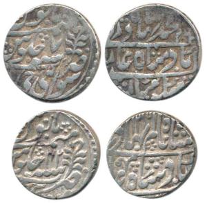 Jaipur Mint, Silver Rupee (2), in the name of Shah Alam II, AH 1216/42 and the other in th