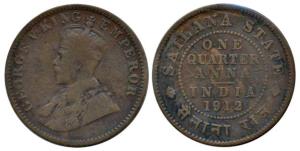 George V, Copper ¼ Anna, 1912, Calcutta Mint. Very Fine+, Scarce.