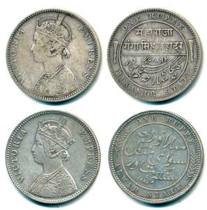 Victoria, Silver Rupee, Alwar and Bikanir. Fine+ to Very Fine. (2)