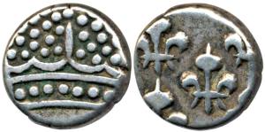 Pondicherry Mint, Silver 2 Royalins (Fanon), 1.5g, pearled crown on obv. fleur de lis on r