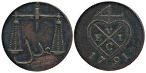 Copper Pice, 1791, EIC bale mark on obv.; scales on rev. (Pr. 129). Very Fine+.