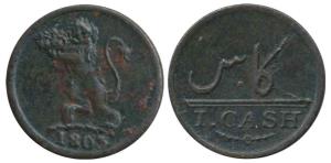 Copper 1 Cash, 0.60g, 1803, Lion holding a crown to left on obv., Value in English and Per