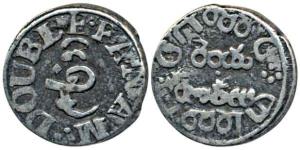 Silver Double Fanam, 1.78g, 1st issue, 1807, plain edge (Prid 161). Very Fine, Scarce.