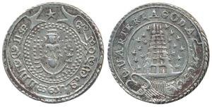 Silver ¼ Pagoda, 10.42g, 2nd issue, Vishnu standing on obv., no date, 1808-1815 issue, wit