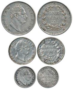 William IV, Silver Rupee, ½ and 1/4, 1835. Fine+ to Very Fine+, Scarce as a set. (3)