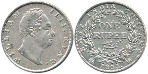 William IV, Silver Rupee, 1835, Calcutta Mint, dug out F / 19 Berries. About Very Fine. Sc