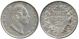 William IV, Silver Rupee, 1835, Calcutta Mint, F incuse. Very Fine.