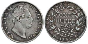 William IV, Silver Rupee, 1835, Calcutta Mint, F incuse. About Very Fine.