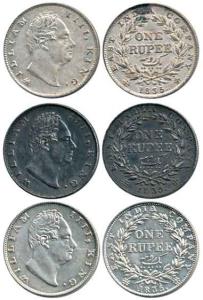 William IV, Silver Rupee (3), 1835, F incuse (2), RS incuse. Very Fine+ to About Extremely