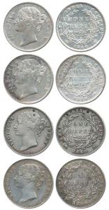 Victoria Queen, Silver Rupee (4), 1840, divided legend, WW raised / 28 Berries. Very Fine 