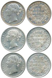 Victoria Queen, Silver Rupee (3), 1840, Madras Mint, divided legend, WWS raised, 1840, Cal