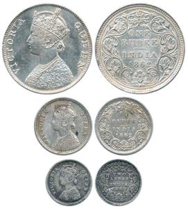 Victoria Queen, Silver Rupee, ¼ and 2 Annas, 1862. Very Fine to Extremely Fine, Scarce as 