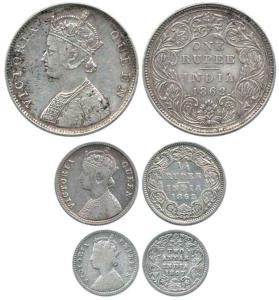 Victoria Queen, Silver Rupee, ¼ and 2 Annas, 1862. Fine+ to Very Fine, Scarce as a set. (3