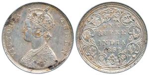 Victoria Queen, Silver Rupee, 1862, Bombay Mint, B / II / 0 / 7. Very Fine, Very Rare.
