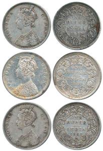 Victoria Queen, Silver Rupee (3), 1862, Bombay Mint, A / II / 1 / 1 and A / II / 1 / 2 (2)