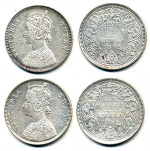 Victoria Queen, Silver Rupee (2), 1862, Bombay Mint, B / II / 2 / 0 and A / II / 0 / 4. Ex