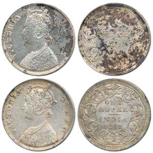 Victoria Queen, Silver Rupee (2), 1862, Bombay Mint, B / II / 0 / 0. Very Fine+. (2)