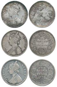 Victoria Queen, Silver Rupee (3), 1862, Bombay Mint, A / II / 0 / 5, A / II / 1 / 2 and Ca