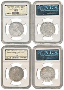 Victoria Queen and Empress, Silver Rupee (2), 1862, Bombay Mint, A/II/0/7; 1884, Bombay Mi