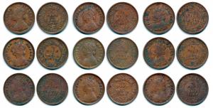 Victoria Empress, Copper ½ Pice (9), 1897 (3), 1899 (3), 1900, 1901 (2), Calcutta Mint, Gh