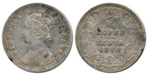 Victoria Empress, Silver ¼ Rupee, 1896, Calcutta Mint, C incused. Very Fine.