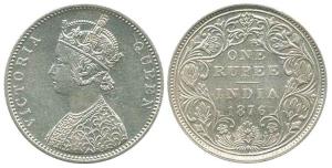 Victoria Queen, Silver Rupee, 1876, Bombay Mint, obv. A, without Crescent and 'V', rev. II
