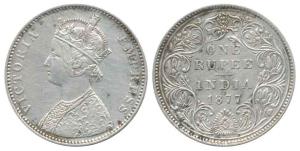 Victoria Empress, Silver Rupee, 1877, Bombay Mint, A3 / II / no dot. Very Fine, Rare.