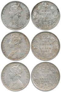 Victoria Empress, Silver Rupee (3), 1886, Bombay Mint, C2 / I / 'B' incused, 1887, C2 / I 