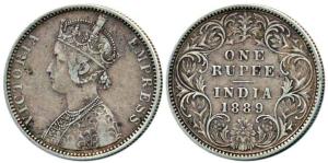 Victoria Empress, Silver Rupee, 1889, Bombay Mint, C2 / I / 'B' raised. About Very Fine, R
