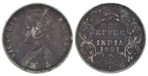 Victoria Empress, Silver Rupee, 1897, Bombay Mint, C2 / I / 'B' incused. About Very Fine, 