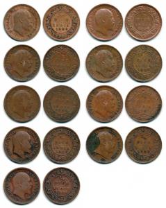 Edward VII, Copper ½ Pice (9), 1903, 1904, 1905, 1906, 1906 thin flan, 1907, 1908, 1909 an