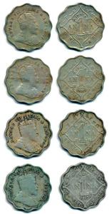 Edward VII, Cupro-Nickel 1 Anna (4), 1907 to 1910, Bombay Mint, 'B' incused. Fine to Very 