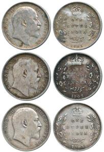 Edward VII, Silver Rupee (3), 1903, Calcutta Mint, No Mint Mark, 1903, Bombay Mint, 'B' in