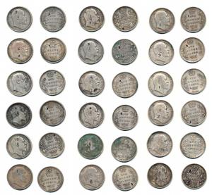 Edward VII, Silver Rupee (18), 1903 (5), 1904 (3), 1905 (4), 1908 (2), 1909 (3) and 1910, 