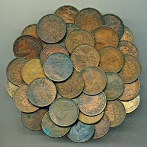 George V and George VI, Copper ¼ Anna (43), 1911 (2), 1912 (2), 1913, 1914, 1916, 1917 (2)