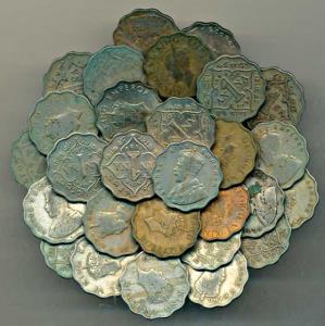 George V and George VI, Cupro-Nickel and Nickel- Brass 1 Anna (31) and 2 Annas (25), vario