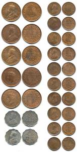 George V and George VI, Cupro-Nickel and Copper (17), 1 Anna (2), ¼ Anna (5) and 1/12 Anna
