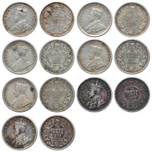 George V, Silver ¼ Rupee (7), 1912, Bombay Mint, 1917, Calcutta Mint (3), 1919, Calcutta M