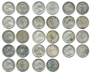 George V, Silver ¼ Rupee (14), 1912, Calcutta Mint, 1913, Calcutta Mint, 1914, Calcutta Mi