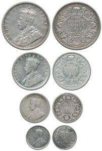 George V, Silver Rupee, 1/2, ¼ and 2 Annas, 1913 and 1914. Fine to Very Fine, Scarce as a 