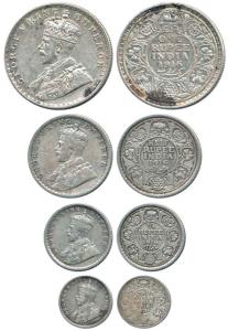 George V, Silver Rupee, 1/2, ¼ and 2 Annas, 1916. Fine+ to Very Fine+, Scarce as a set. (4