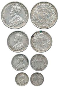 George V, Silver Rupee, 1/2, ¼ and 2 Annas, 1917. Fine+ to Very Fine, Scarce as a set. (4)
