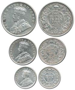 George V, Silver Rupee, ½ and 1/4, 1918. About Very Fine to Very Fine+, Scarce as a set. (