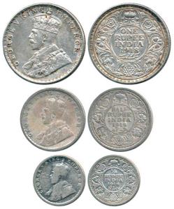 George V, Silver Rupee, ½ Rupee and ¼ Rupee, 1918. Fine+ to Very Fine, Scarce as a set. (3